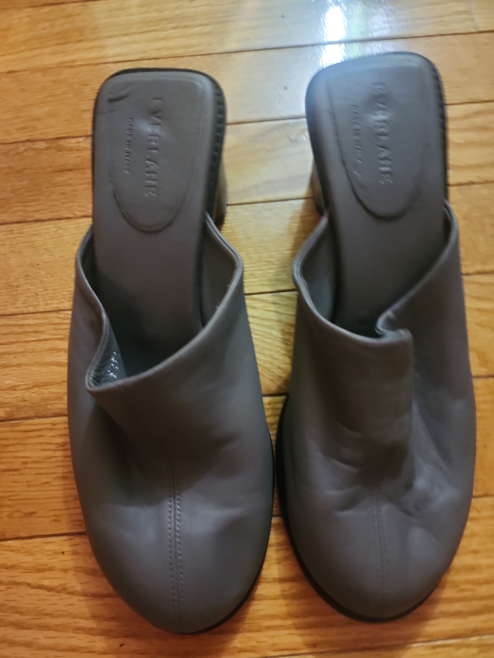 Everlane The Artist Gray LeatherBlock Heels Mule Heels